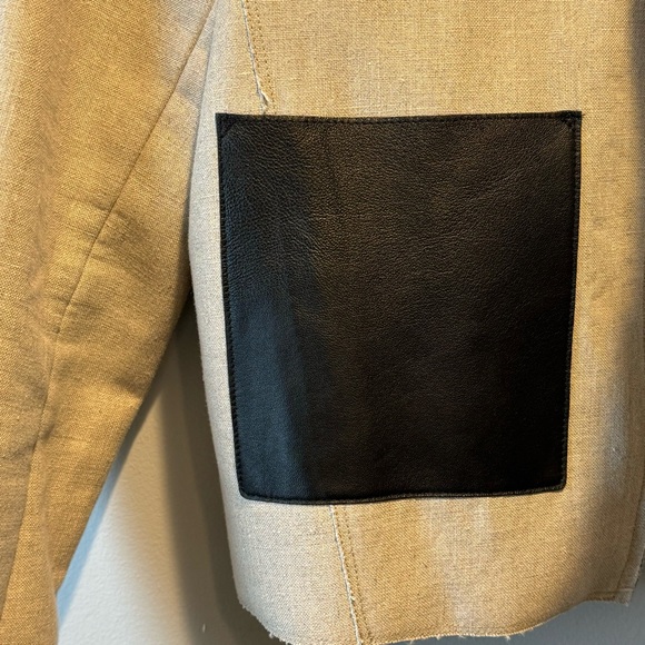 Sandro Beige Linen + Black Leather Pocket Jacket - Picture 6 of 6